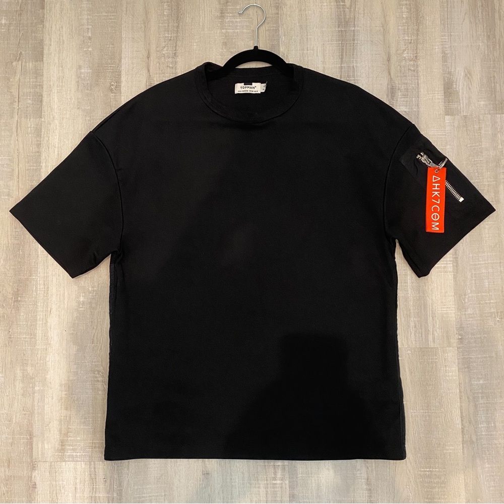 Topman Black MA1 Zip Oversized T-Shirt